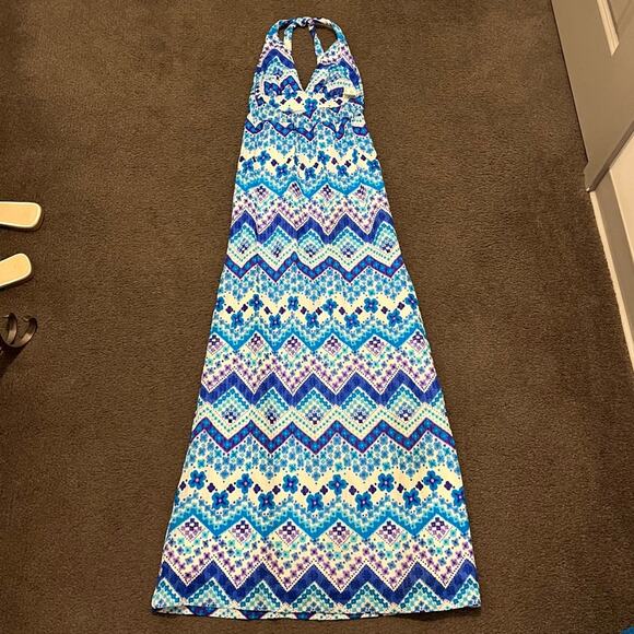 Vintage 60’s High Tide Psychedelic Flower Power Halter Maxi Dress - Picture 2 of 8